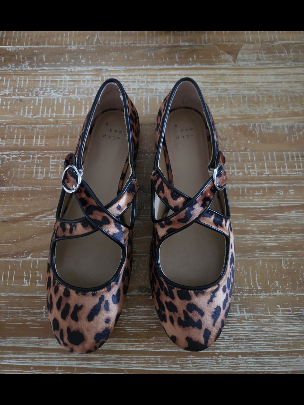 Leopard Print Mary Jane Flats - Brown/Black